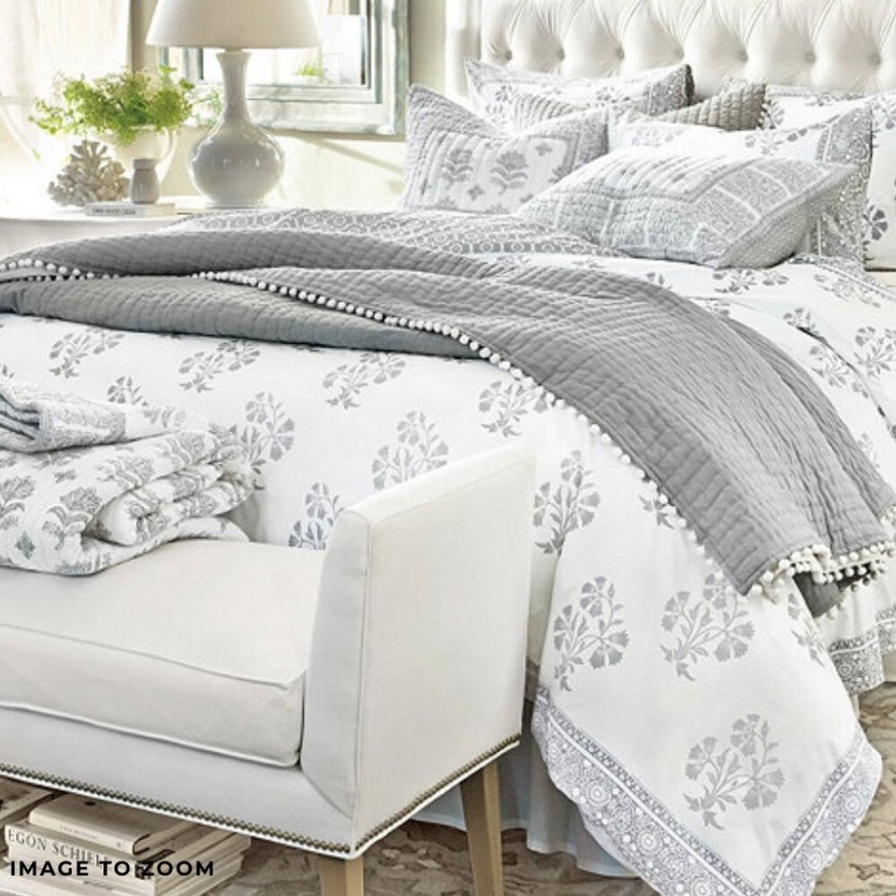 AVA BLOCK PRINT DUVET KING GRAY - EUC